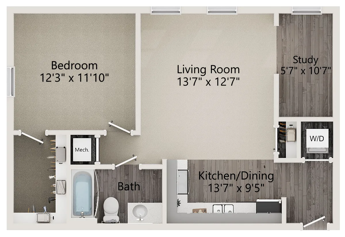 Floor plan A1 - One Bedroom with Study