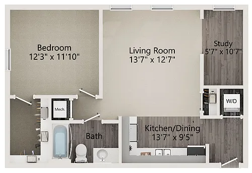 Floor plan A1 - One Bedroom with Study