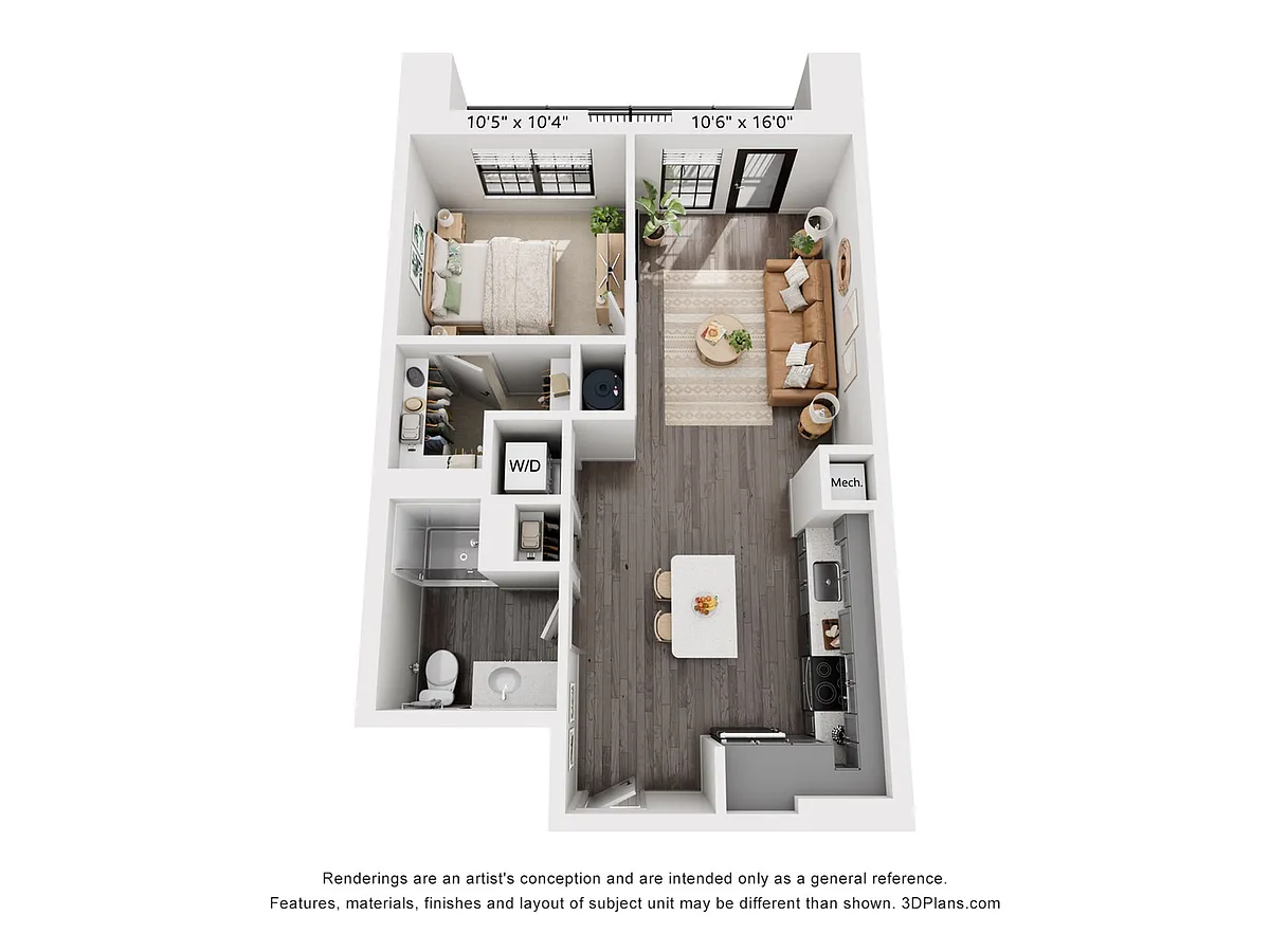 Floor plan 1-Bedroom 1-Bathroom | 665 sqft