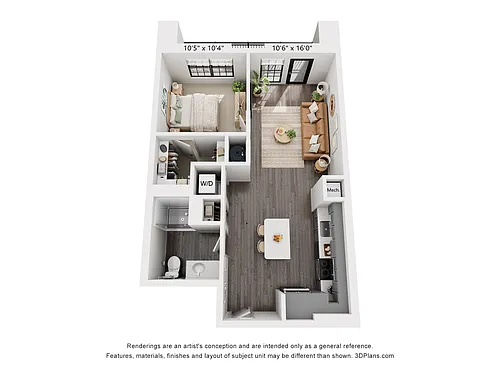 Floor plan 1-Bedroom 1-Bathroom | 665 sqft