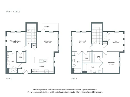 Floor plan The Beacon | 3 Bed | 3 Bath | Den