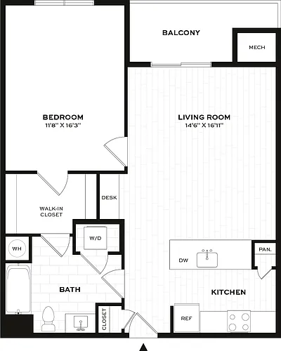 Floor plan 1 Bed/1 Bath-B2-X