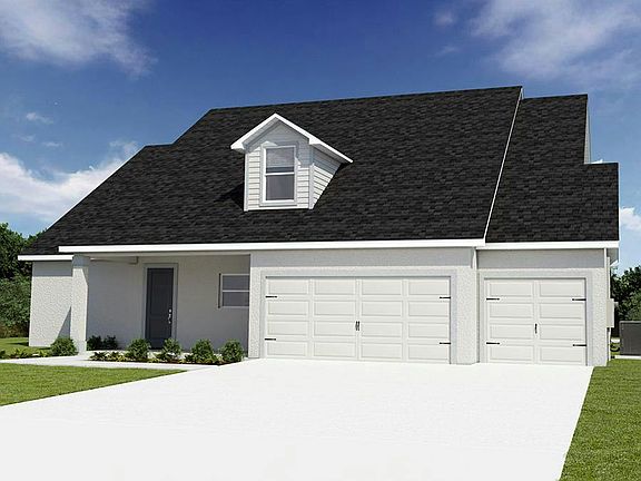 The Primrose includes an attached 3-car garage, located at the rear of the home.