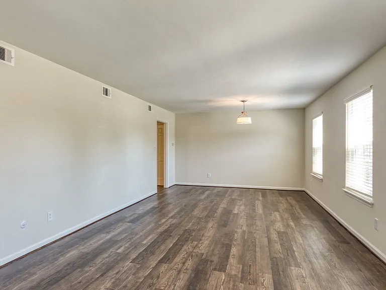 Living area with wood like flooring
