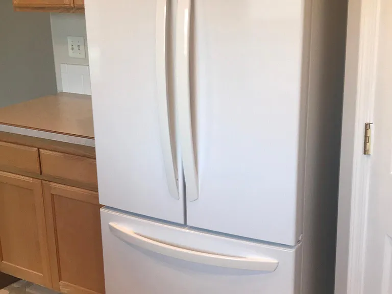 Efficient freezer on bottom, side by side by side refrigerator.
