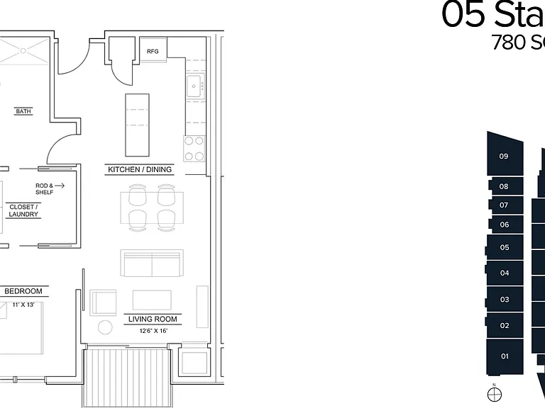 1 Bed- 780 Sq Ft - 05 Stack 1 Bed- 780 Sq Ft - 05 Stack