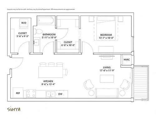 Floor plan 1 Bed 1 Bath Sierra