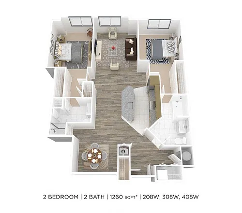 Floor plan Two Bedroom 2 Bath-1260 sqft