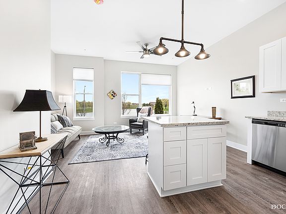 Kitchen and living space of studio