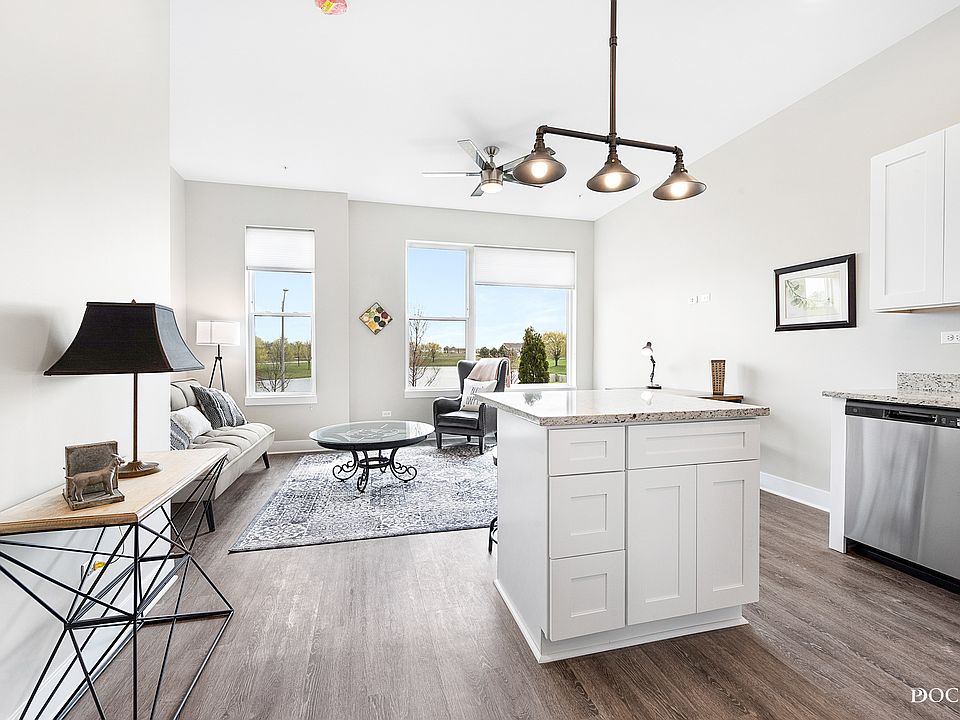 Kitchen and living space of studio