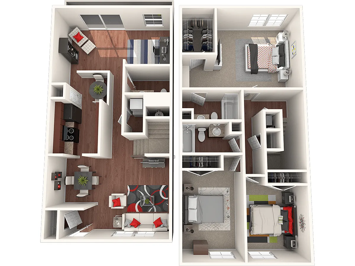 Floor plan Townhome - 3 Bed, 2.5 Bath, Living & Family Rooms