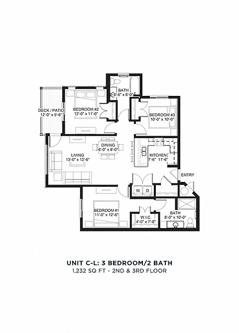 Floor plan Three Bedroom - C-L