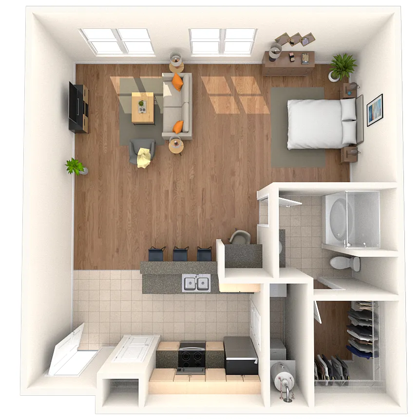 Floor plan Studio 0x1 534-843 SF