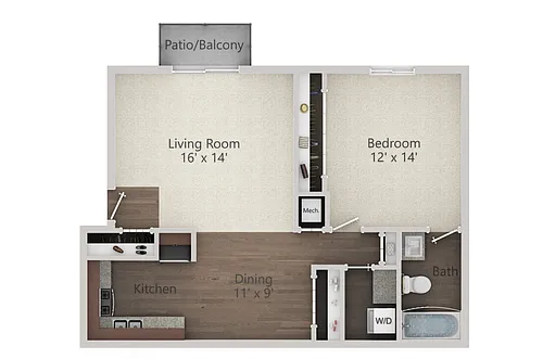 Floor plan 1 Bedroom w WD