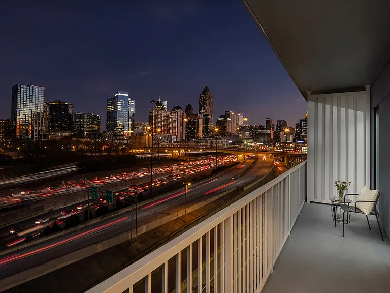 Private patios or balconies with unobstructed city skyline views