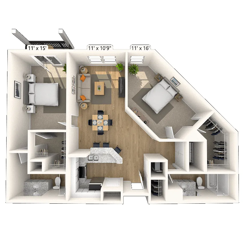 Floor plan Traditional 2x2 976-1177 SF