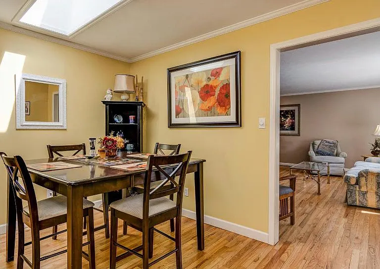 Sunny skylit dining room