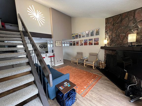 view from living room into kitchen