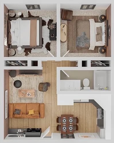 Floor plan Two Bedroom, One Bath