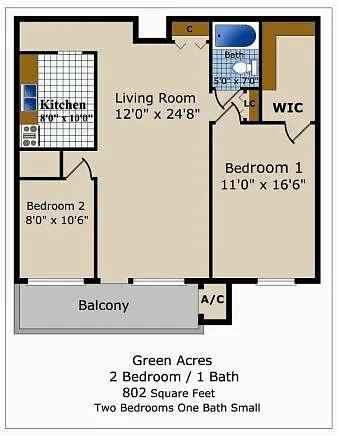 Floor plan Two Bedroom One Bath