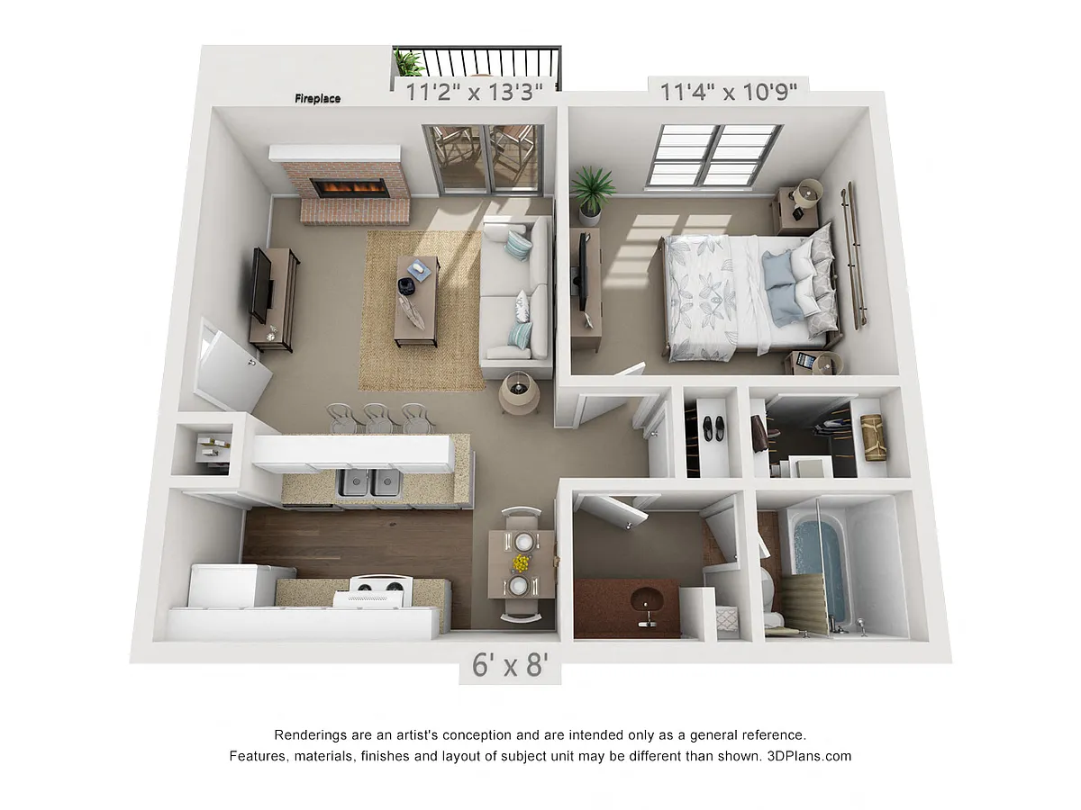 Floor plan 1 Bedroom, 1 Bath B