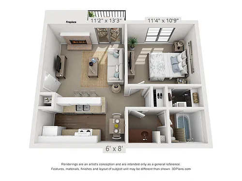 Floor plan 1 Bedroom, 1 Bath B