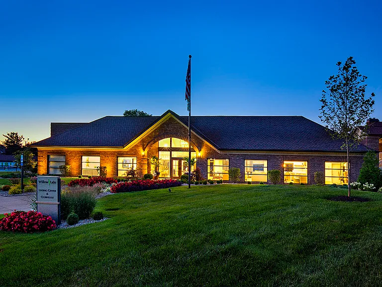 Leasing center at dusk