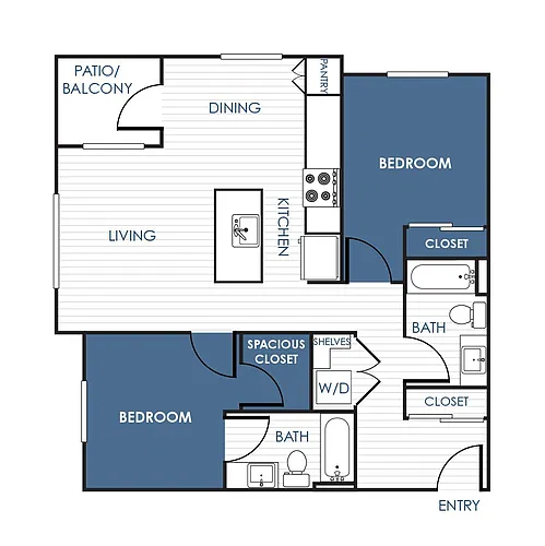 Floor plan 2 Bedroom 2 Bathroom Apartment 22A - 22L