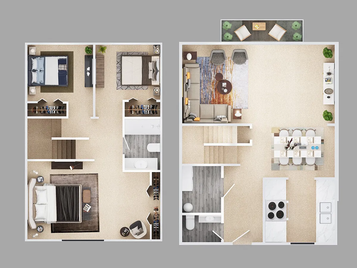 Floor plan Three Bedroom 1.5 Bath Townhouse 1150 sq ft