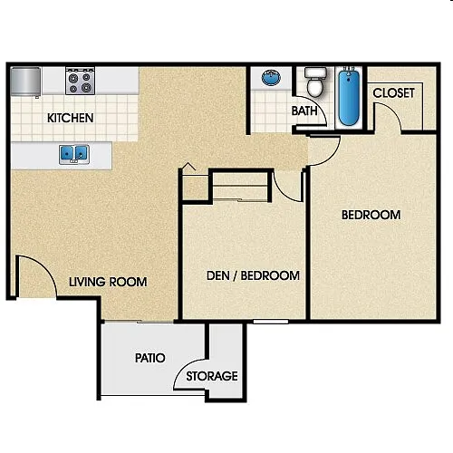 Floor plan Two Bedroom One Bath