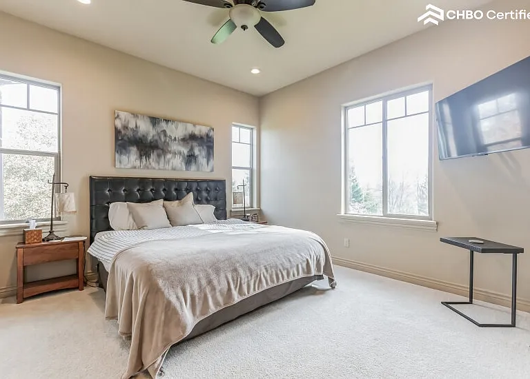 King bed with private bath upstairs