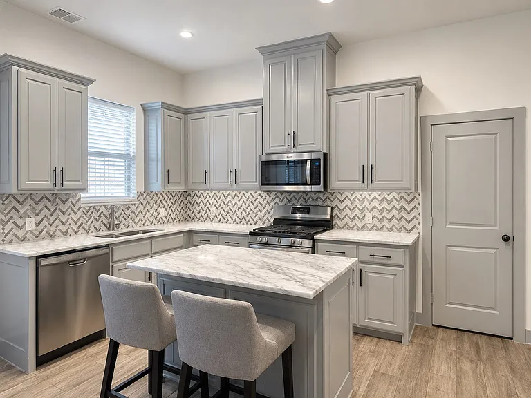Kitchen with upgraded countertops and extended island