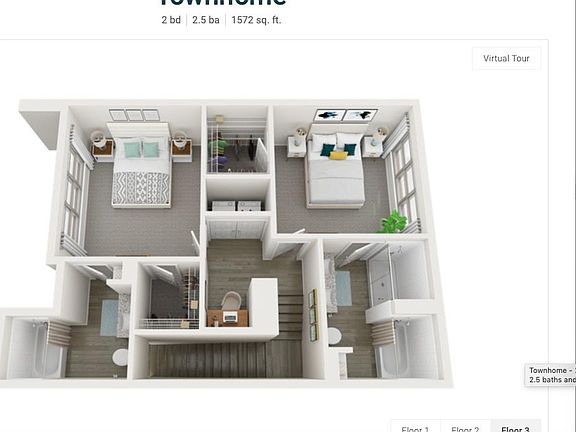 2nd floor with 2 bedrooms, walk in closets, office nook & washer/dryer included