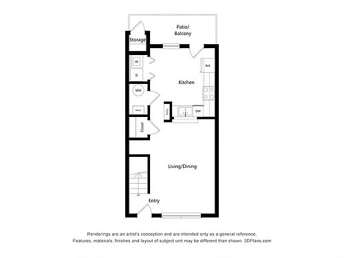 Floor plan Three Bedroom IIB Townhome (Income-Restricted)