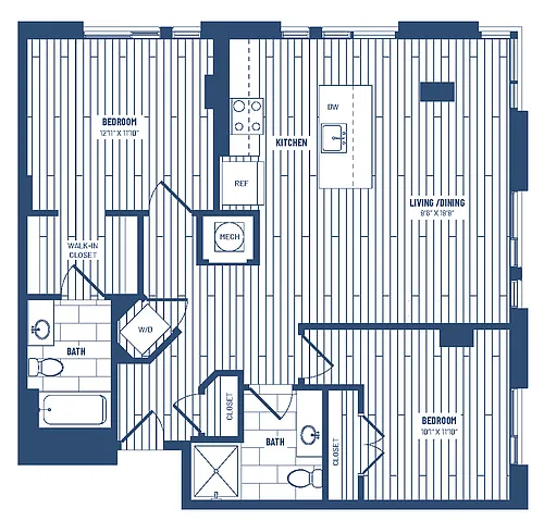 Floor plan 2 Bed/2 Bath-H2E