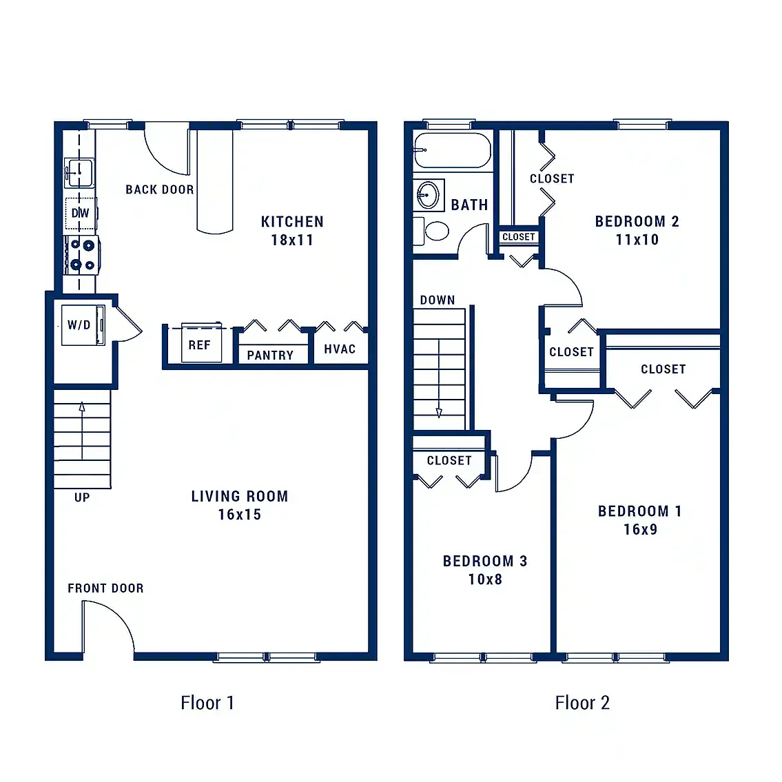 Floor plan 3 Bedroom 1 Bath C