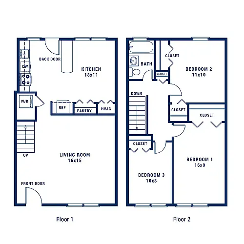 Floor plan 3 Bedroom 1 Bath C