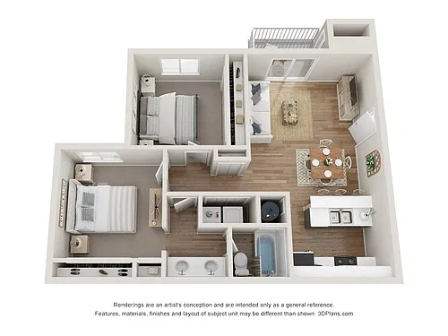 Floor plan 2BR/1BA - B