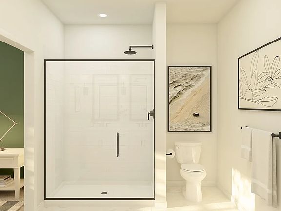 Primary bath with glass shower enclosure