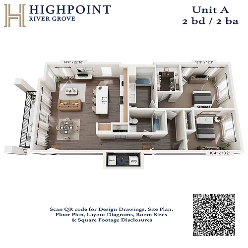 Floor plan 2 Bed 2 Bath - Type A
