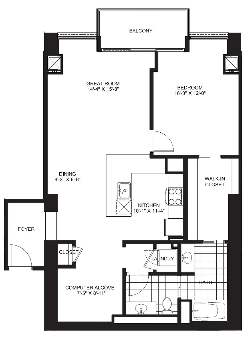 Floor plan One Bedroom Penthouse PH1