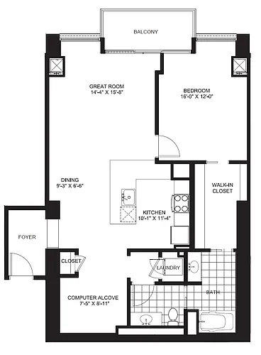 Floor plan One Bedroom Penthouse PH1