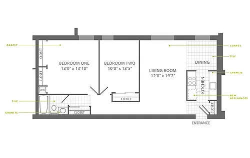 Floor plan 2 Bed | 1 Bath