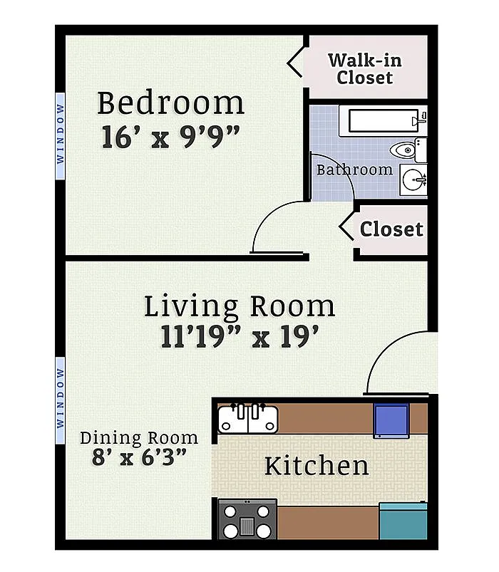 Floor plan 1 Bedroom 1 Bath XS
