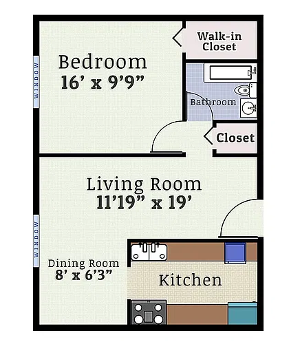 Floor plan 1 Bedroom 1 Bath XS