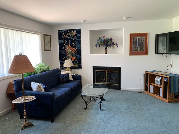 living room with gas fireplace and TV