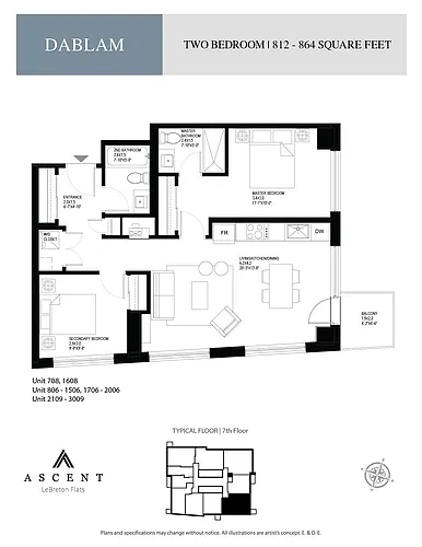Floor plan Dablam; 2 Bed, 2 Bath