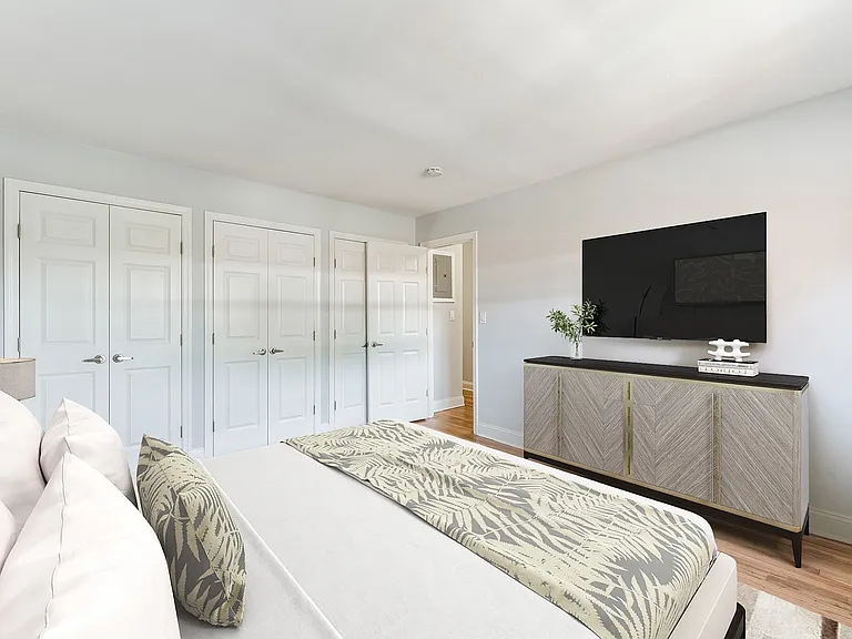 Elevate your living space at Eagle Rock Apartments at Hicksville. This beautifully designed bedroom features ample storage, contemporary finishes, and a calming atmosphere. Explore your new home today and envision your life here! Act now to learn more!