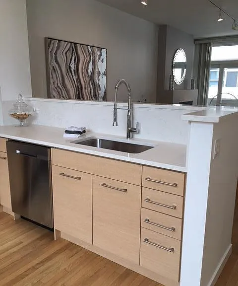Quartz surround/backsplash Kitchen