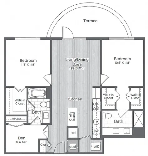 Floor plan 2 Bed/2 Bath Den-B13